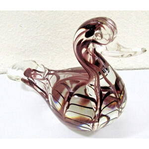 Vintage Murano Style Purple and Clear Art Glass Duck Sculpture circa 1970s
